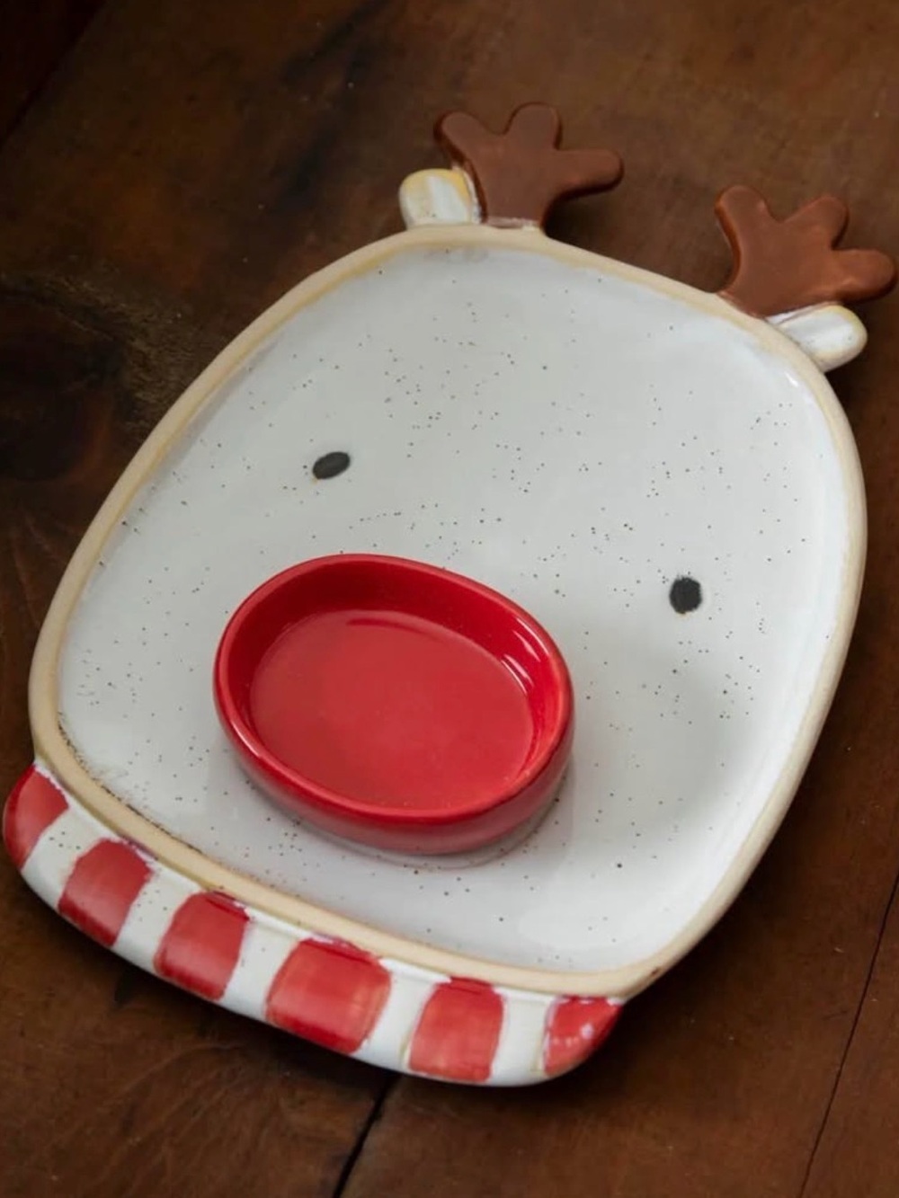 Mud Pie Reindeer Serving Platter with Red Dip Bowl and Brown Antlers - Picture 3 of 3